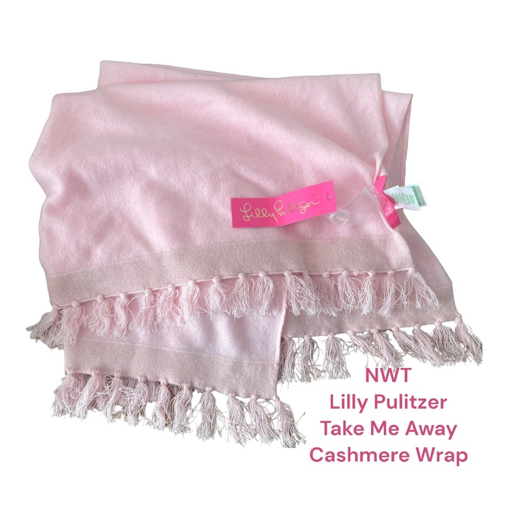 NWT Lilly Pulitzer Take Me Away 100% Cashmere Pink Wrap Melon Fig Tint